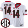 Gunner Stockton Georgia Bulldogs Football White Away Jersey w/ SEC Patch - All Stitched