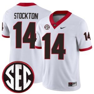 Gunner Stockton Georgia Bulldogs Football White Away Jersey w/ SEC Patch - All Stitched
