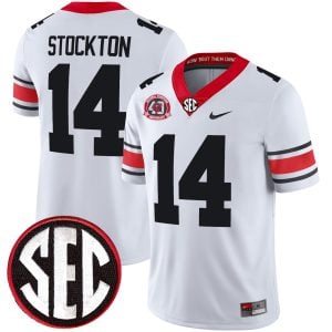 Gunner Stockton Georgia Bulldogs Football White 40th NC Anniversary Jersey w/ SEC Patch - All Stitched