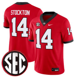 Gunner Stockton Georgia Bulldogs Football Red Home Game Jersey w/ SEC Patch - All Stitched