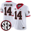 Gunner Stockton Georgia Bulldogs Football White Away Game Jersey w/ SEC Patch - All Stitched