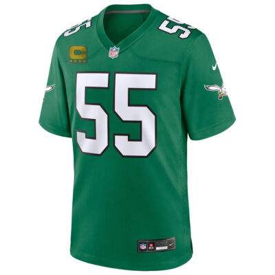 Alternative view of Brandon Graham Philadelphia Eagles Captain Patch Kelly Green Throwback Game Jersey - All Stitched