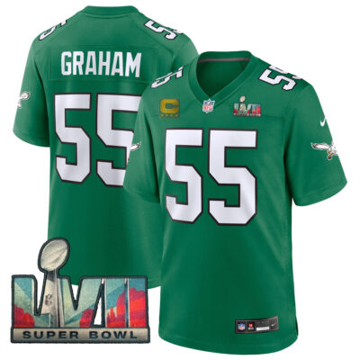 Brandon Graham Philadelphia Eagles SBLVII Kelly Green Throwback Game Jersey - All Stitched