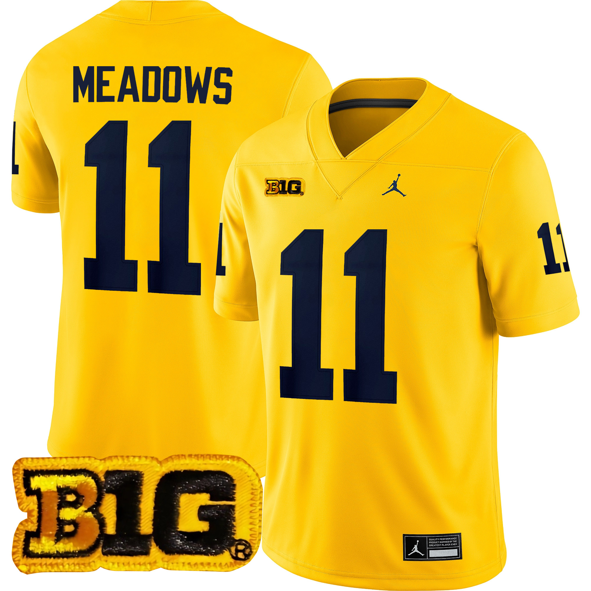 Carter Meadows Michigan Wolverines Football All Maize Game Jersey w/ B1G Patch - All Stitched