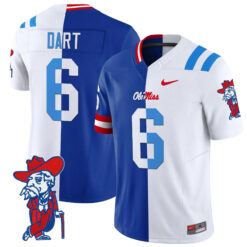 Jaxson Dart New York Giants Ole Miss Rebels Split Jersey - All Stitched