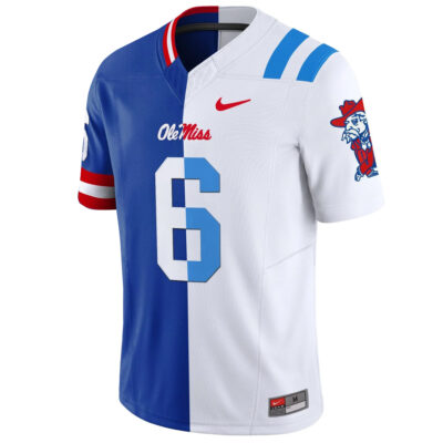 Alternative view of Jaxson Dart New York Giants Ole Miss Rebels Split Jersey - All Stitched