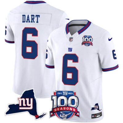 Jaxson Dart New York Giants White 100th Season Anniversary Jersey - All Stitched