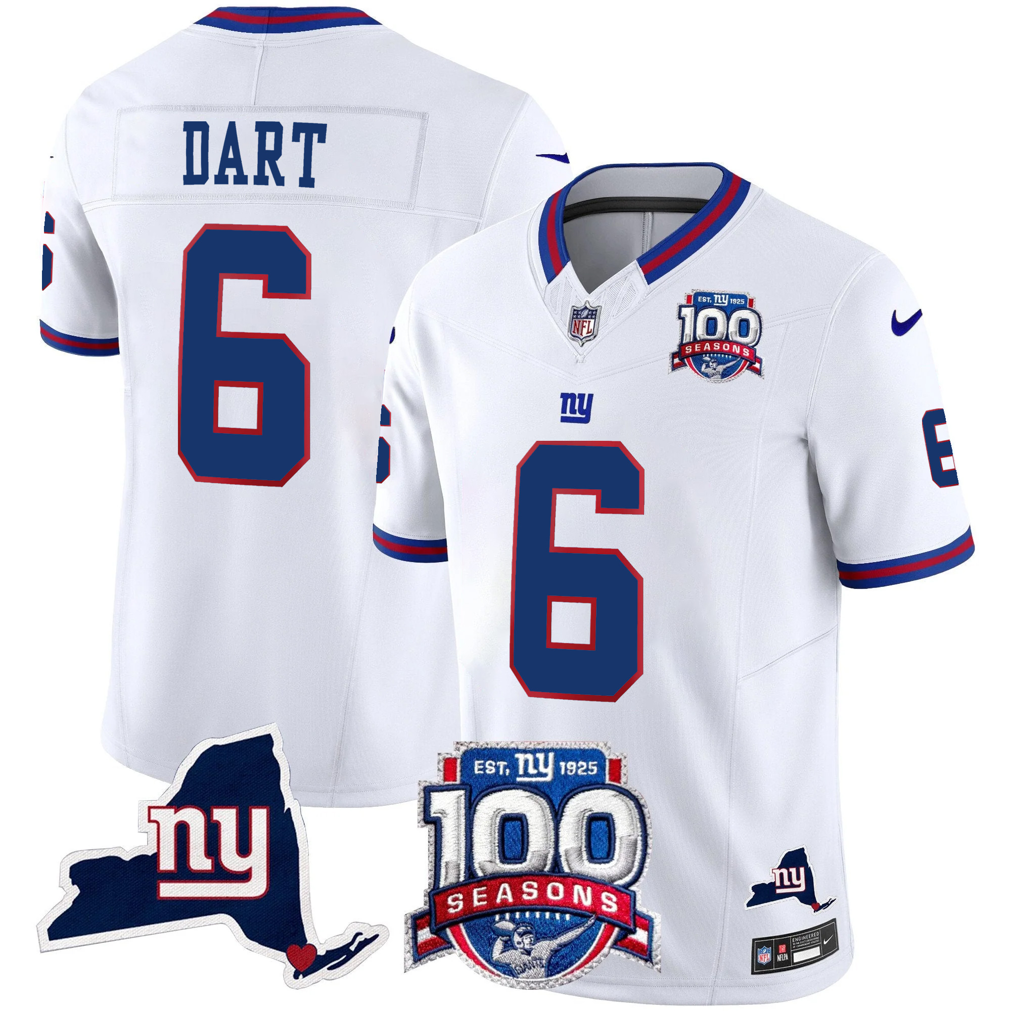 Jaxson Dart New York Giants White 100th Season Anniversary Jersey - All Stitched