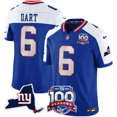 Jaxson Dart New York Giants Royal Blue Alternate 100th Season Anniversary Jersey - All Stitched