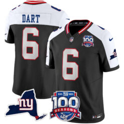 Jaxson Dart New York Giants Black Alternate 100th Season Anniversary Jersey - All Stitched