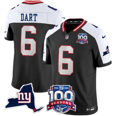 Jaxson Dart New York Giants Black Alternate 100th Season Anniversary Jersey - All Stitched
