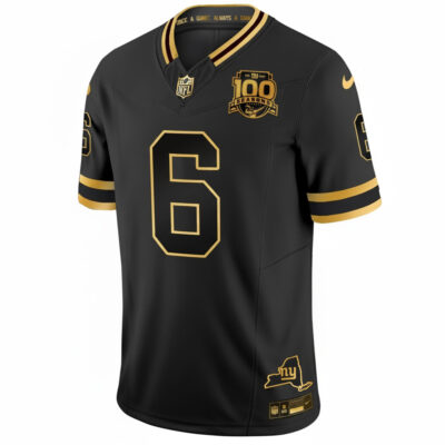 Alternative view of Jaxson Dart New York Giants Black Gold 100th Season Anniversary Jersey - All Stitched