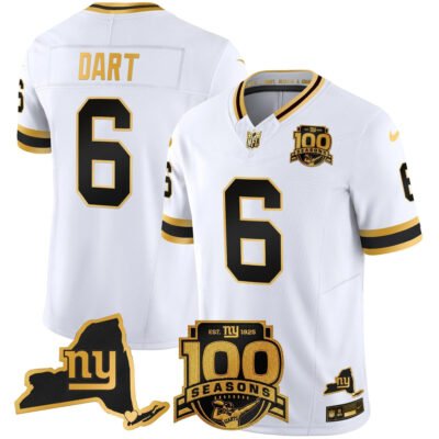 Jaxson Dart New York Giants White Gold 100th Season Anniversary Jersey - All Stitched