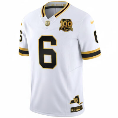 Alternative view of Jaxson Dart New York Giants White Gold 100th Season Anniversary Jersey - All Stitched