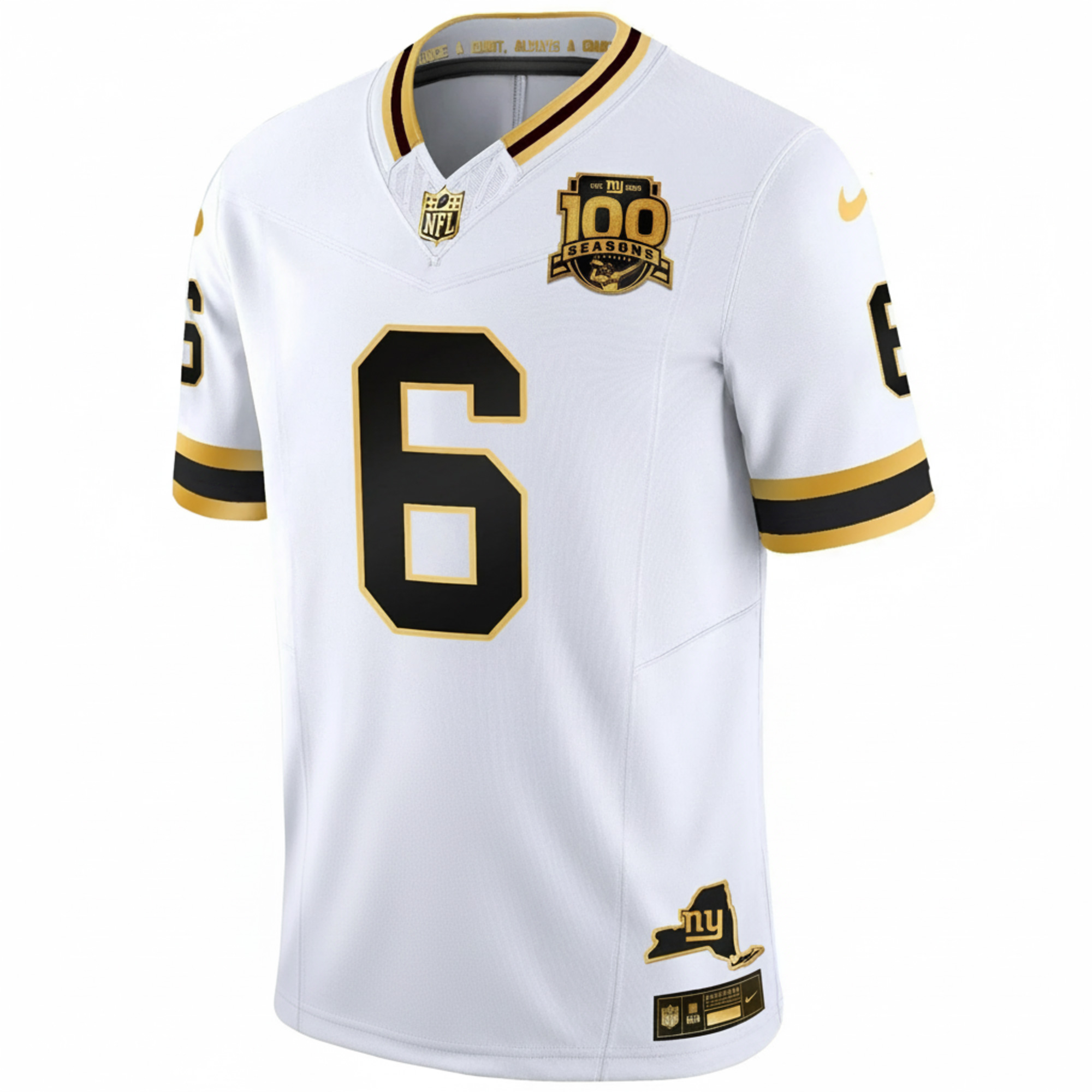 Jaxson Dart New York Giants White Gold 100th Season Anniversary Jersey - All Stitched - Image 2