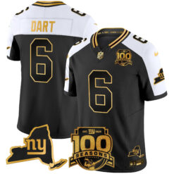 Jaxson Dart New York Giants Alternate Black Gold 100th Season Anniversary Jersey - All Stitched