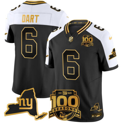 Jaxson Dart New York Giants Alternate Black Gold 100th Season Anniversary Jersey - All Stitched