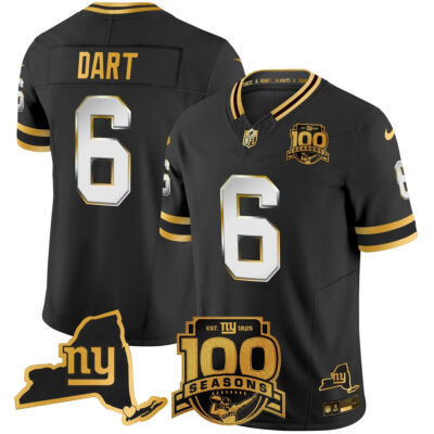 Jaxson Dart New York Giants Black Gold Limited 100th Season Anniversary Jersey - All Stitched