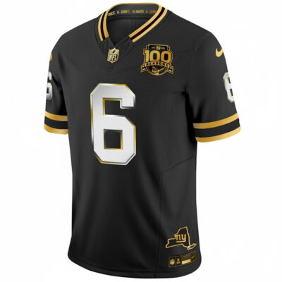Alternative view of Jaxson Dart New York Giants Black Gold Limited 100th Season Anniversary Jersey - All Stitched