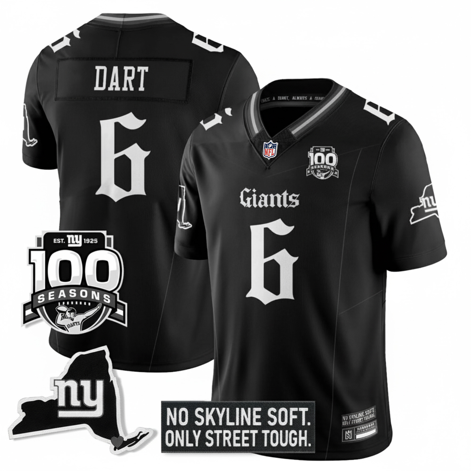 Jaxson Dart New York Giants Black Gothic Theme Limited Jersey - All Stitched