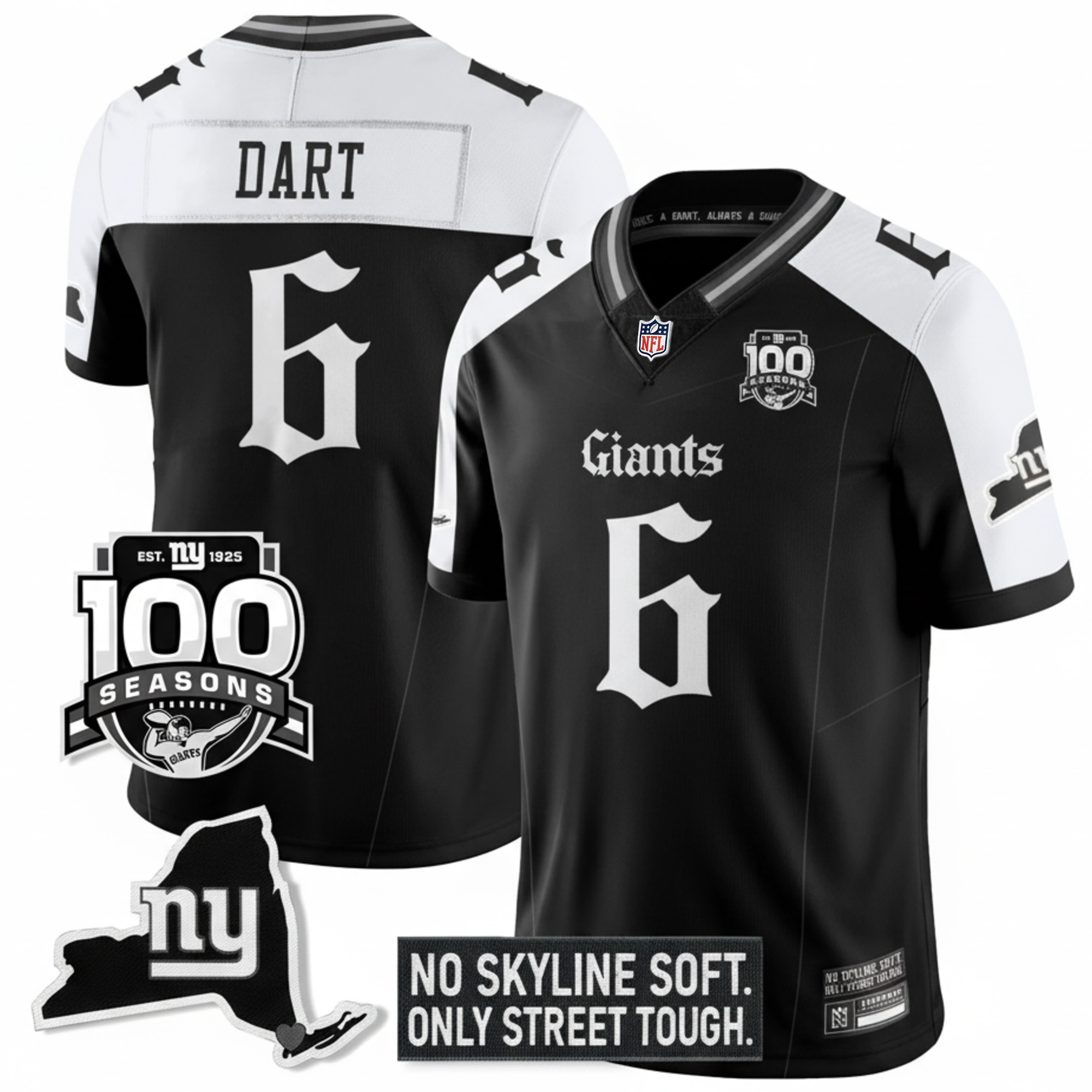 Jaxson Dart New York Giants Alternate Black Gothic Theme Limited Jersey - All Stitched