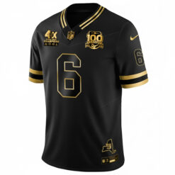 Alternative view of Jaxson Dart New York Giants 4x Champions Black Gold 100th Season Anniversary Jersey - All Stitched