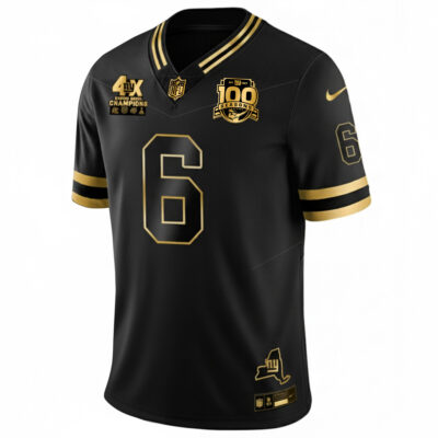 Alternative view of Jaxson Dart New York Giants 4x Champions Black Gold 100th Season Anniversary Jersey - All Stitched