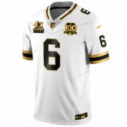 Alternative view of Jaxson Dart New York Giants 4x Champions White Gold 100th Season Anniversary Jersey - All Stitched