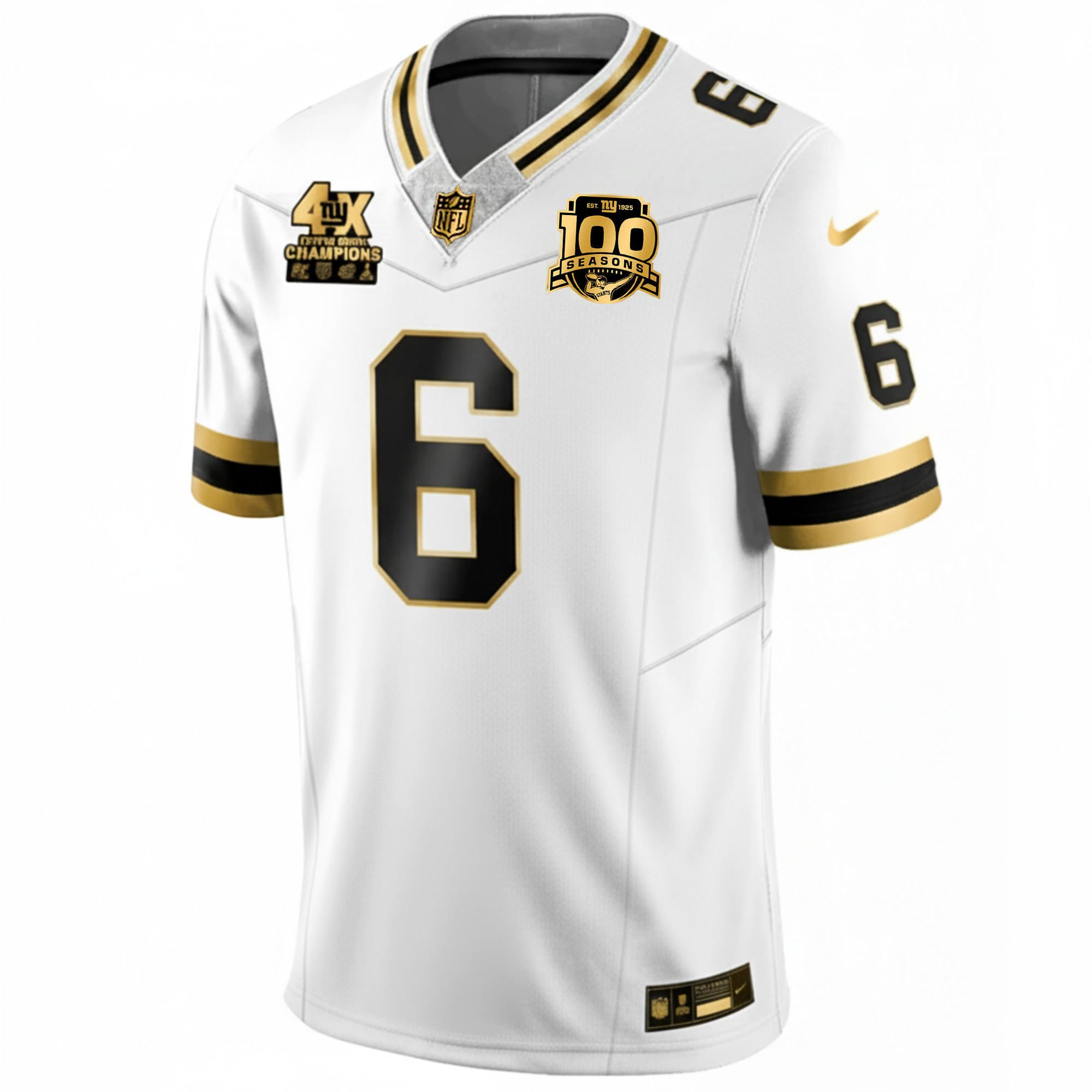 Jaxson Dart New York Giants 4x Champions White Gold 100th Season Anniversary Jersey - All Stitched - Image 2