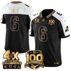 Jaxson Dart New York Giants 4x Champions Alternate Black Gold 100th Season Anniversary Jersey - All Stitched