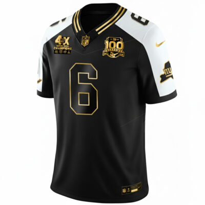 Alternative view of Jaxson Dart New York Giants 4x Champions Alternate Black Gold 100th Season Anniversary Jersey - All Stitched