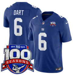 Jaxson Dart New York Giants 100th Season Anniversary Royal Vapor F.U.S.E Limited Jersey - All Stitched