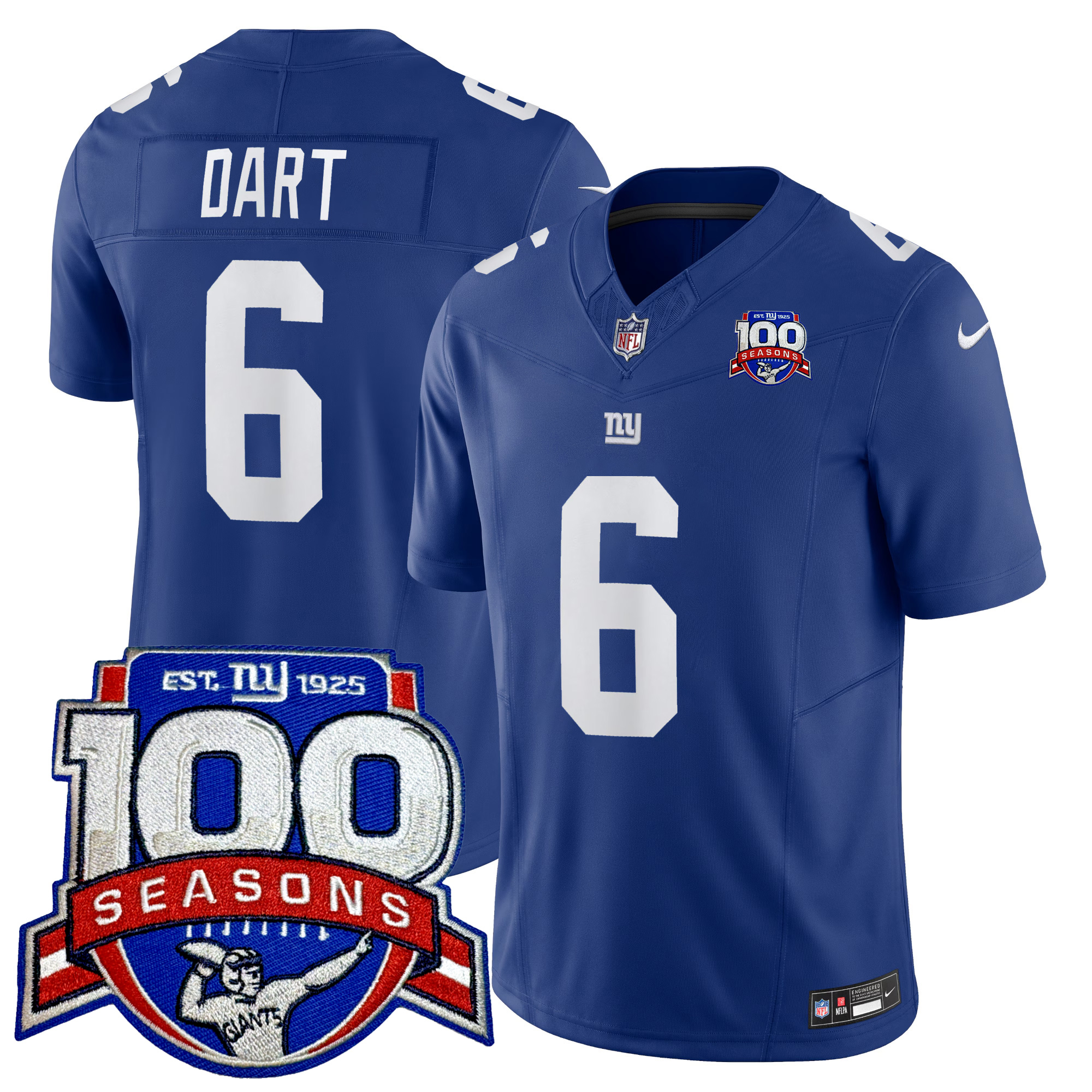 Jaxson Dart New York Giants 100th Season Anniversary Royal Vapor F.U.S.E Limited Jersey - All Stitched