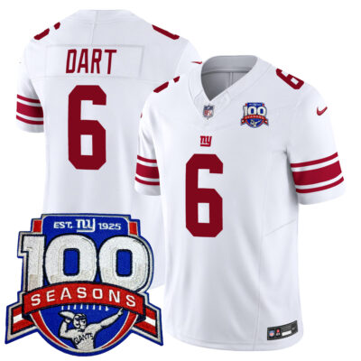 Jaxson Dart New York Giants 100th Season Anniversary White Vapor F.U.S.E Limited Jersey - All Stitched