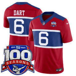 Jaxson Dart New York Giants 100th Season Anniversary Red Vapor F.U.S.E Limited Jersey - All Stitched