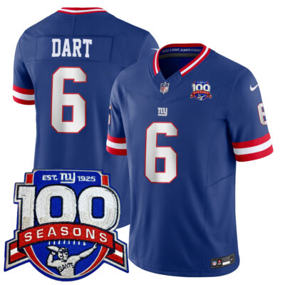 Jaxson Dart New York Giants 100th Season Anniversary Royal Alternate Vapor F.U.S.E Limited Jersey - All Stitched