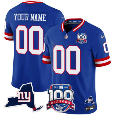 Custom New York Giants Royal Blue 100th Season Anniversary Jersey - All Stitched