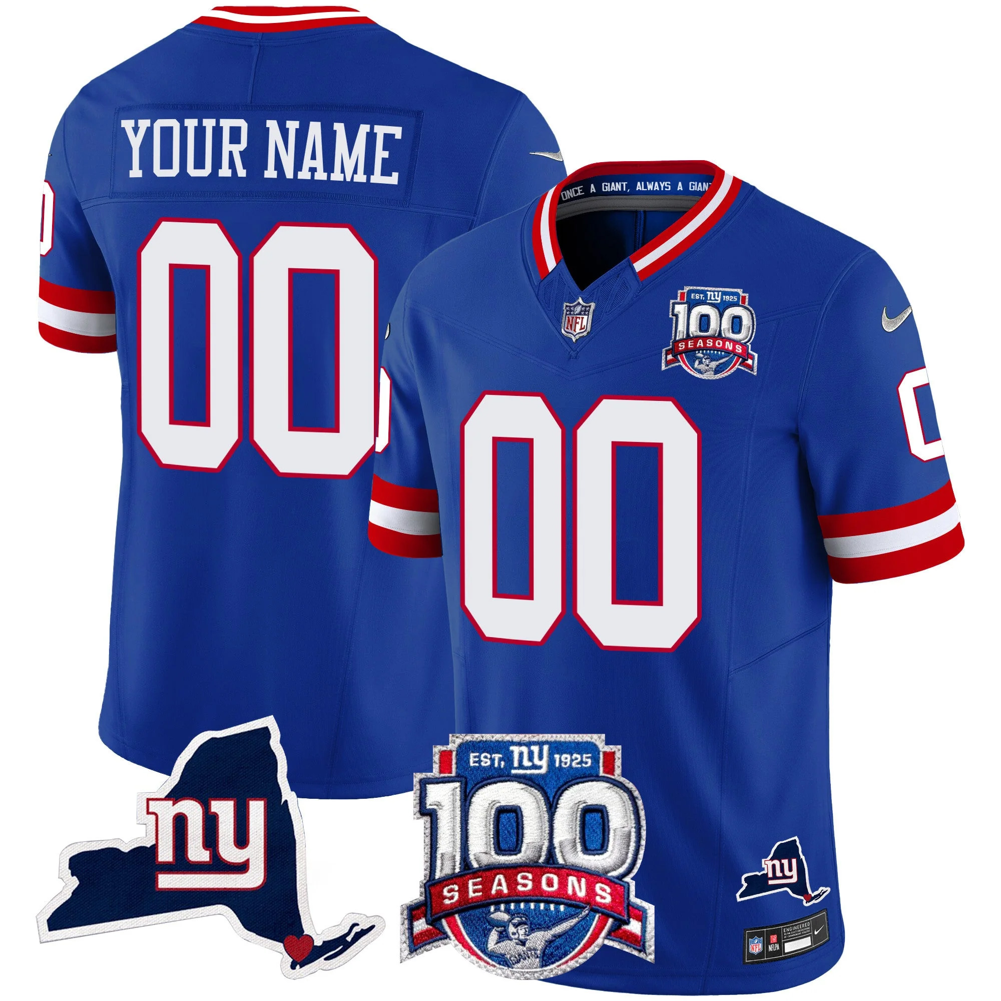 Custom New York Giants Royal Blue 100th Season Anniversary Jersey - All Stitched