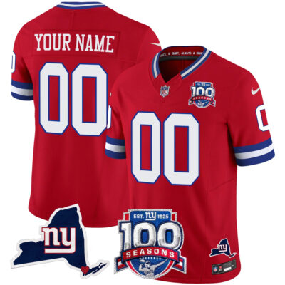 Custom New York Giants Red 100th Season Anniversary Jersey - All Stitched
