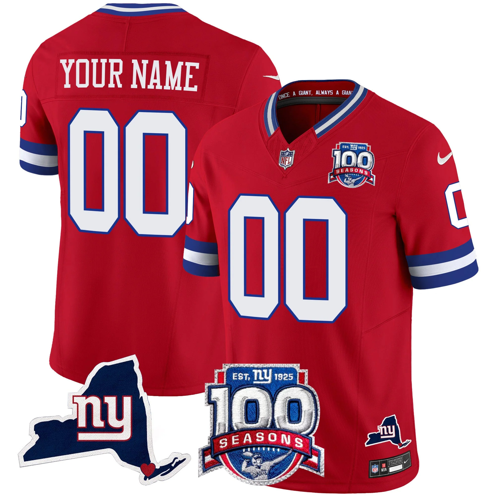 Custom New York Giants Red 100th Season Anniversary Jersey - All Stitched