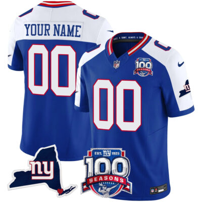 Custom New York Giants Royal Blue Alternate 100th Season Anniversary Jersey - All Stitched