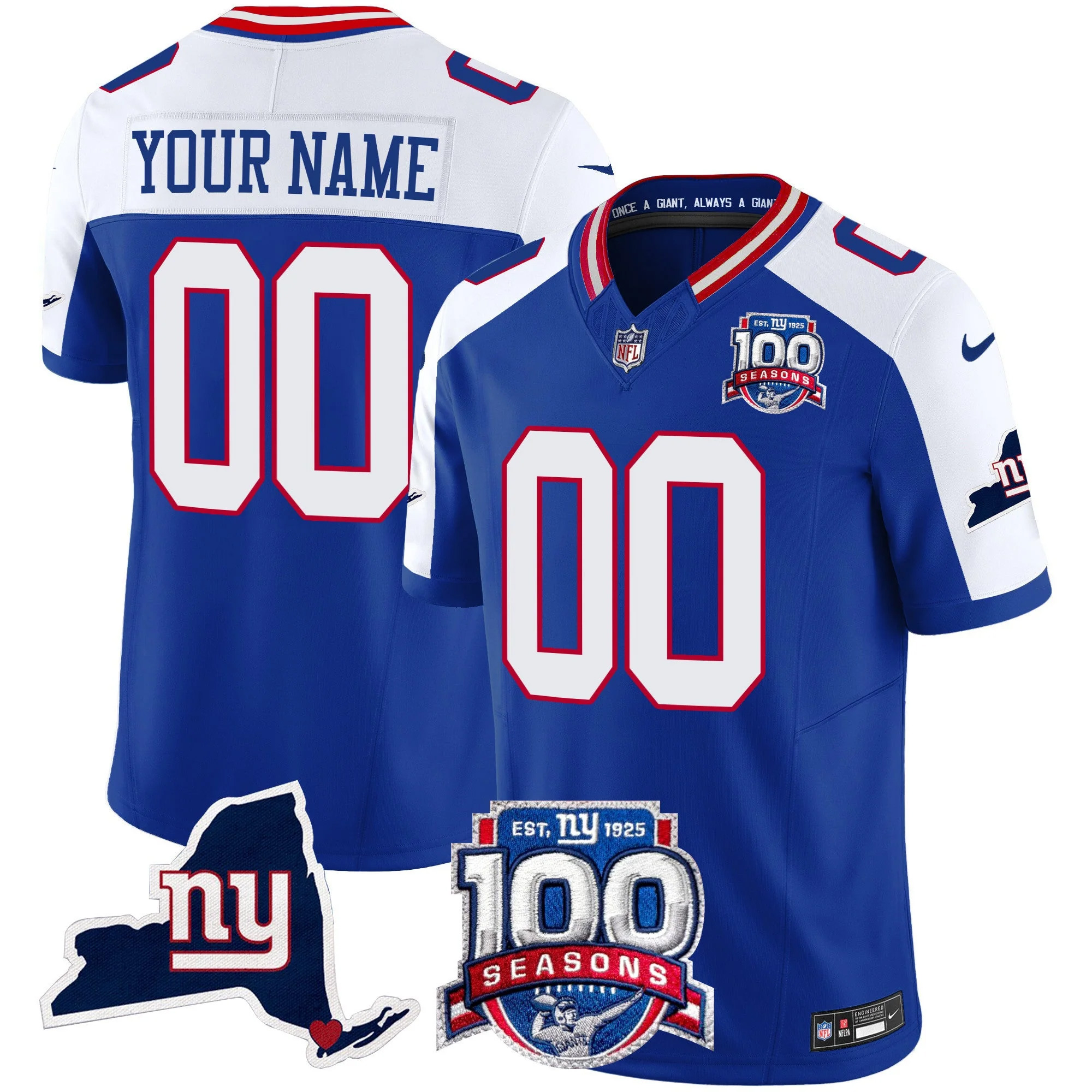 Custom New York Giants Royal Blue Alternate 100th Season Anniversary Jersey - All Stitched