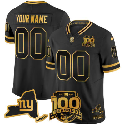 Custom New York Giants Black Gold 100th Season Anniversary Jersey - All Stitched