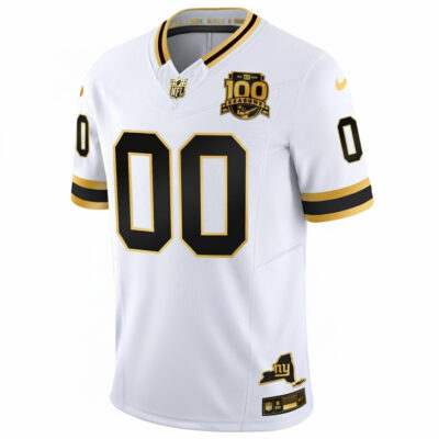 Alternative view of Custom New York Giants White Gold 100th Season Anniversary Jersey - All Stitched