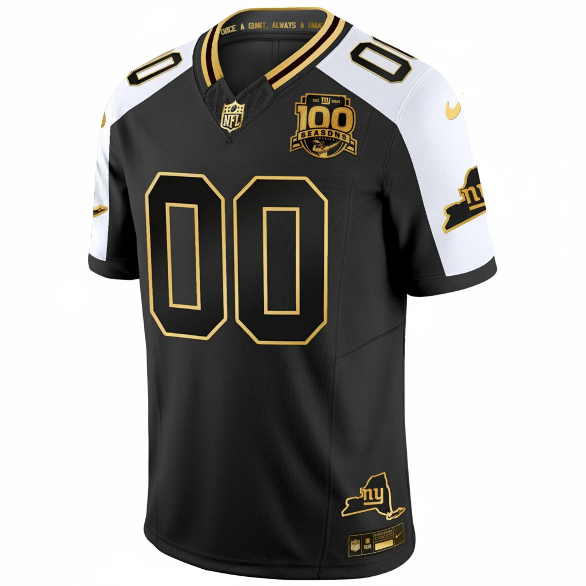 Custom New York Giants Alternate Black Gold 100th Season Anniversary Jersey - All Stitched - Image 2