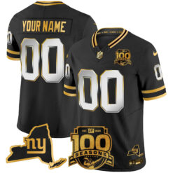 Custom New York Giants Black Gold Limited 100th Season Anniversary Jersey - All Stitched