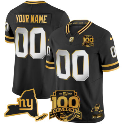 Custom New York Giants Black Gold Limited 100th Season Anniversary Jersey - All Stitched