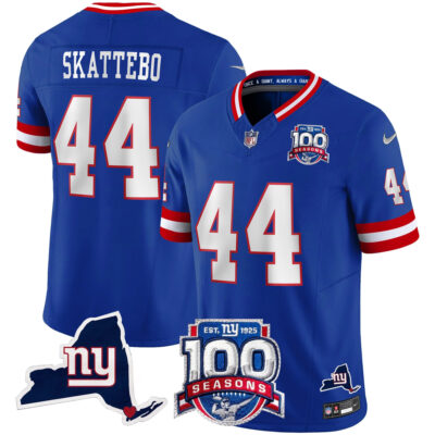 Cam Skattebo New York Giants Royal Blue 100th Season Anniversary Jersey - All Stitched