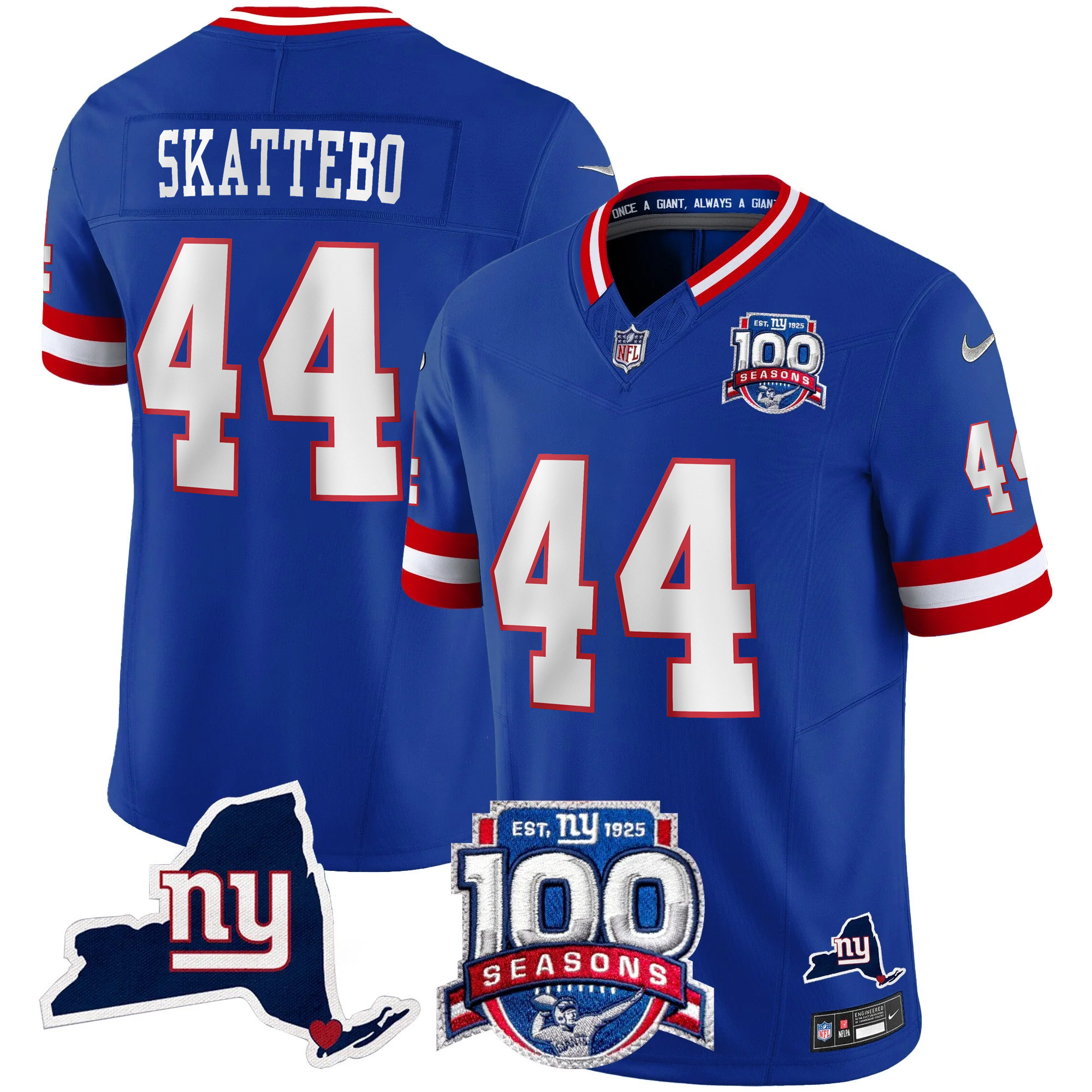 Cam Skattebo New York Giants Royal Blue 100th Season Anniversary Jersey - All Stitched