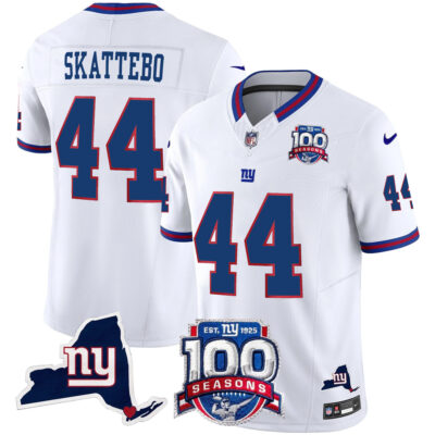 Cam Skattebo New York Giants White 100th Season Anniversary Jersey - All Stitched